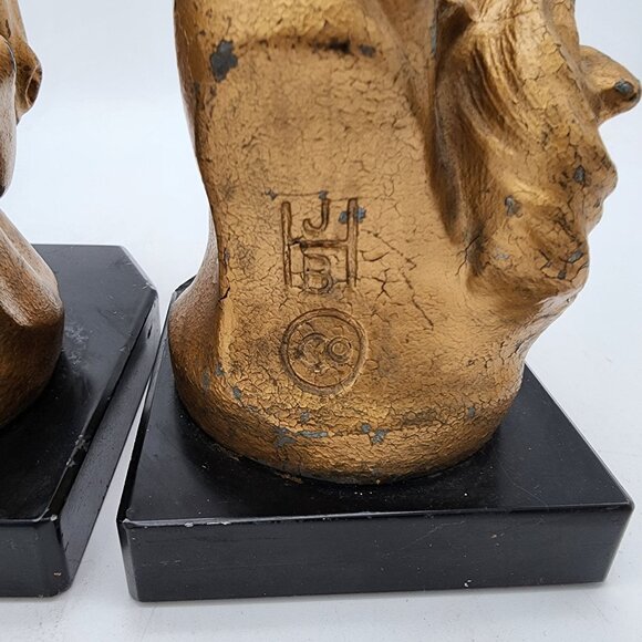 Antique JB Hirsch Horse Head Bookends - as found - Picture 4 of 9